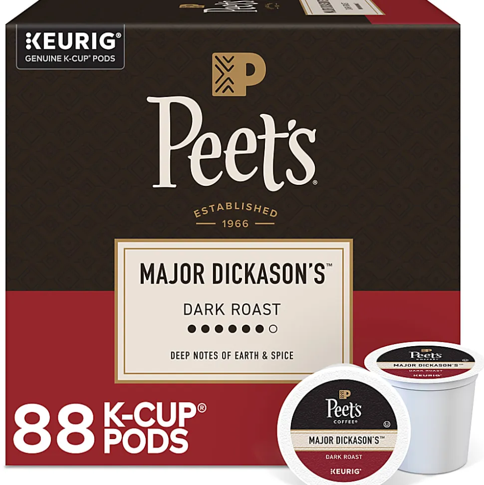 Peet's Coffee Major Dickason's Keurig Single Serve K-Cup Pods, Dark Roast, 22 Pods Per Pack, Case Of 4 Packs