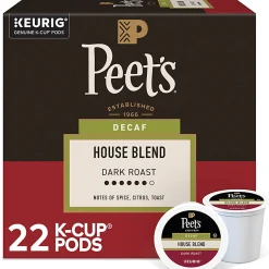 Peet's Coffee & Tea Single-Serve Coffee K-Cup Pods, Decaffeinated, House Blend, Carton Of 22