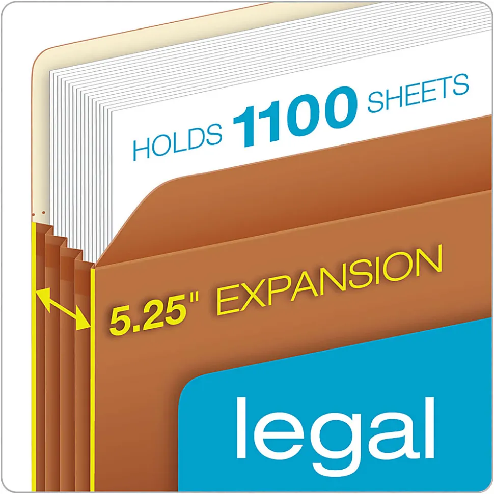 Pendaflex® File Pockets, 5 1/4" Expansion, Legal Size, 30% Recycled, Brown, Box Of 10 File Pockets