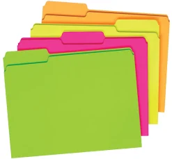 Pendaflex® Glow File Folders, 1/3 Cut, 8 1/2" x 11", Letter Size, Assorted Colors, Pack Of 24