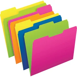Pendaflex® Glow File Folders, Twisted Twin Tabs, 1/3 Cut, Letter Size, Assorted Colors, Pack Of 24
