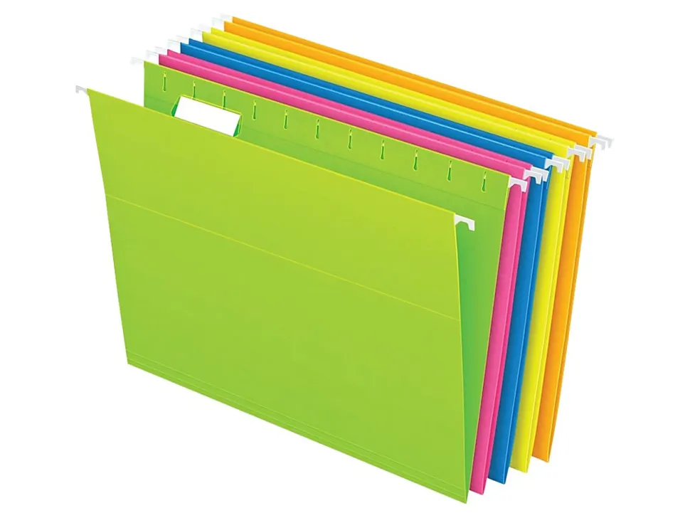 Pendaflex® Glow Hanging File Folders, 1/5 Cut, Letter Size, Assorted Colors, Box Of 25