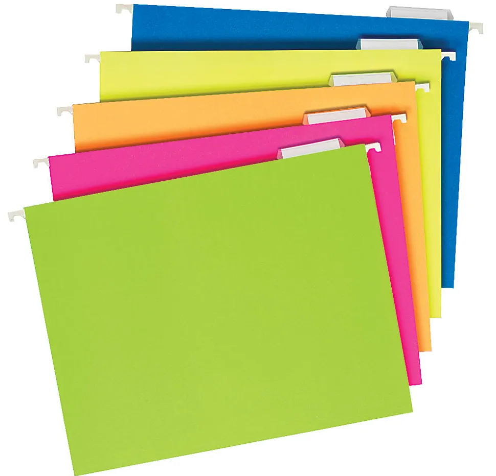 Pendaflex® Glow Hanging File Folders, 1/5 Cut, Letter Size, Assorted Colors, Box Of 25