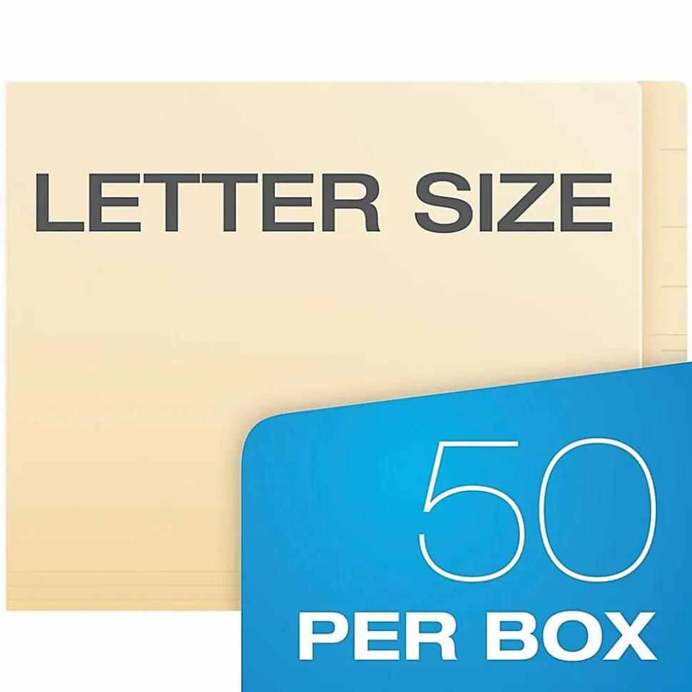 Pendaflex® Laminated Spine End-Tab Folders, Fastener, 2 Partitions, Straight Cut, Letter Size, Manila, Pack Of 50