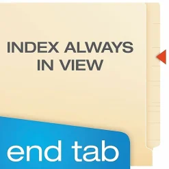 Pendaflex® Laminated Spine End-Tab Folders, Fastener, 2 Partitions, Straight Cut, Letter Size, Manila, Pack Of 50
