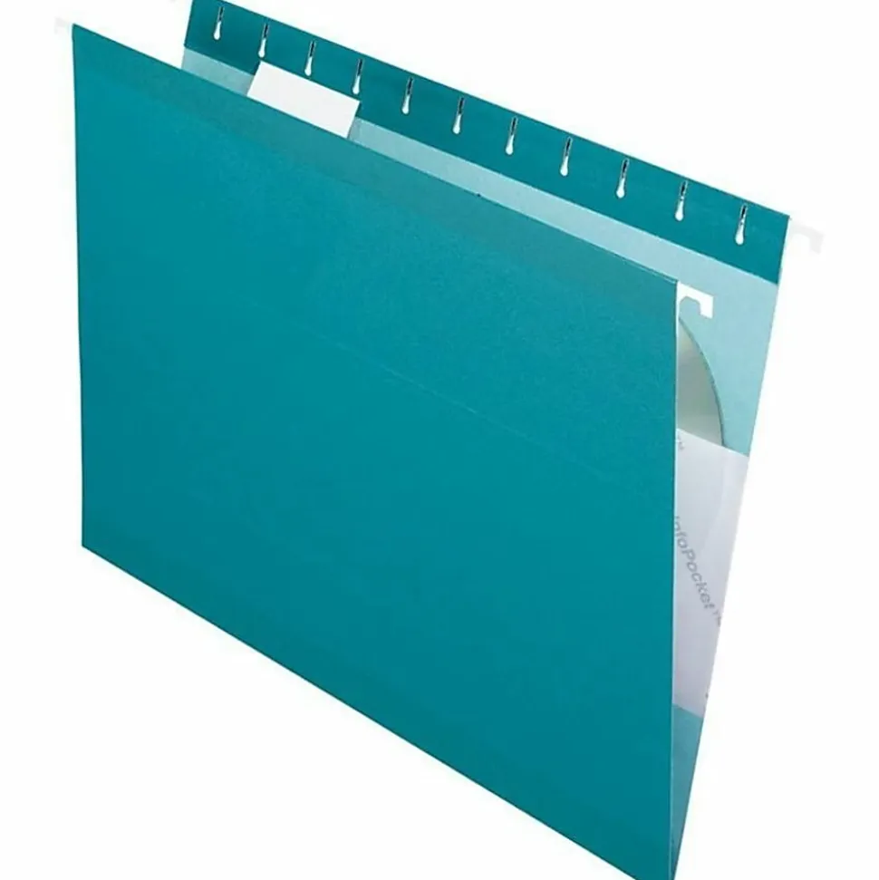 Pendaflex® Premium Reinforced Color Hanging Folders, Letter Size, Teal, Pack Of 25