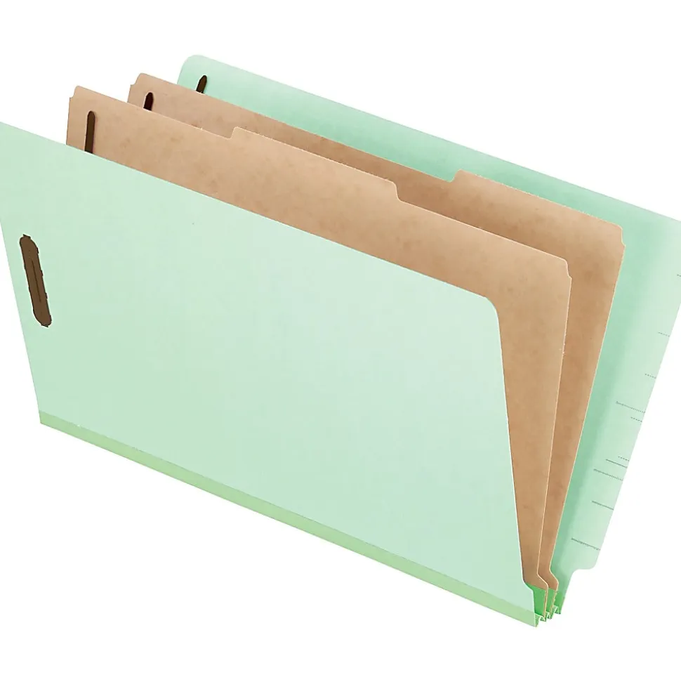 Pendaflex® Pressboard Classification Folders With Dividers, 8 1/2" x 14", 2 Divider, 2 Partition, Light Green, Pack Of 10