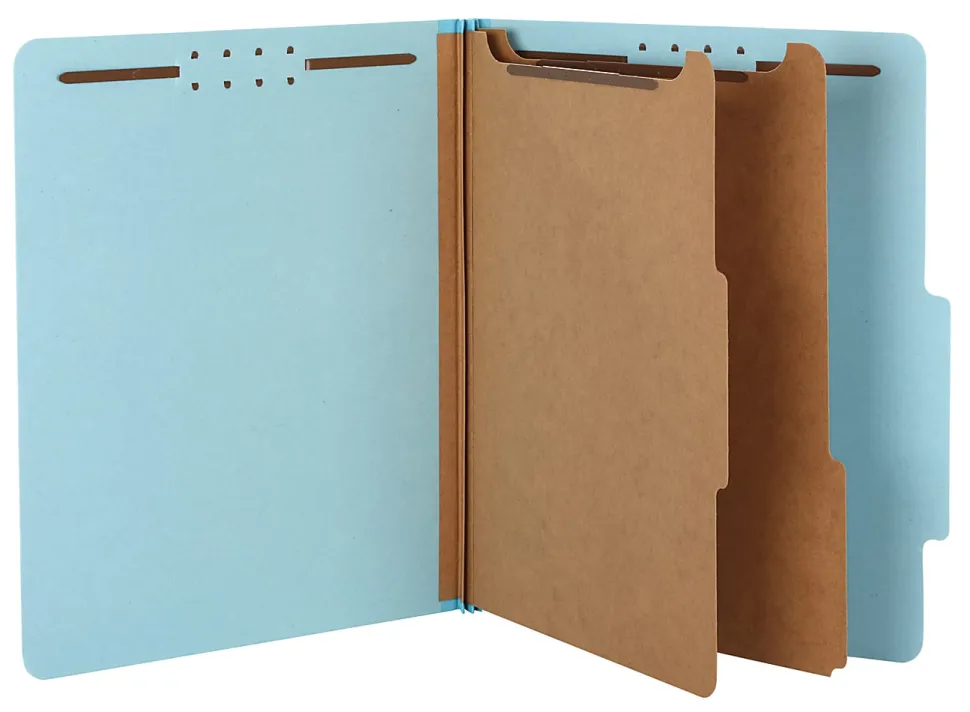 Pendaflex® Pressboard Classification File Folders With Fasteners, 8 1/2" x 11", Letter Size, 60% Recycled, Blue, Box Of 10