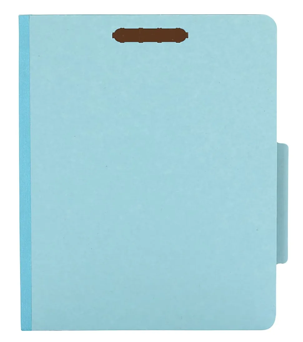 Pendaflex® Pressboard Classification File Folders With Fasteners, 8 1/2" x 11", Letter Size, 60% Recycled, Blue, Box Of 10