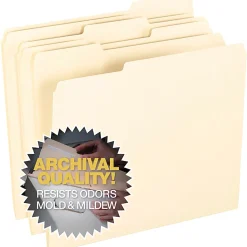 Pendaflex® Smart Shield™ File Folders, Letter Size, Manila, 1/3 Cut Tabs, Box of 100