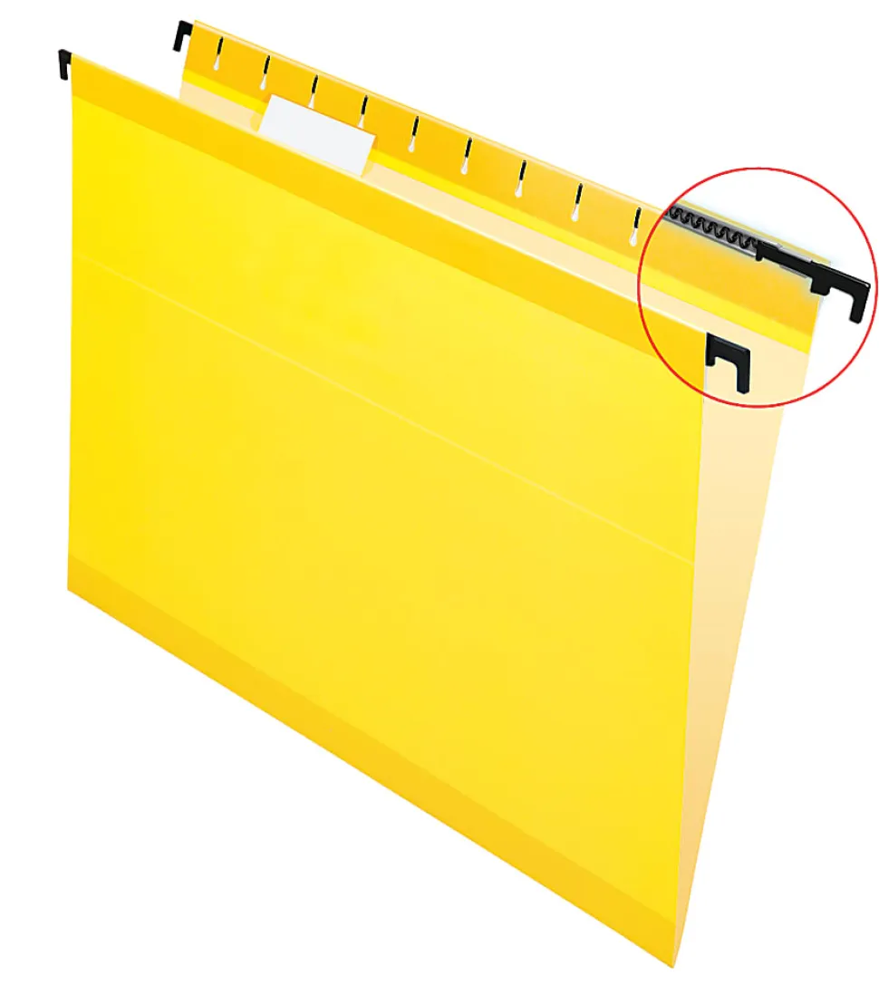 Pendaflex® SureHook™ Reinforced Hanging Folders, 1/5-Cut, Letter Size, Yellow, Box Of 20