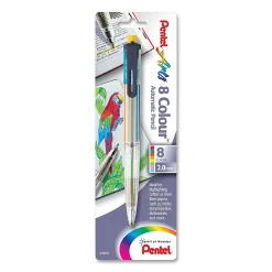 Pentel Arts® 8 Colour™ Mechanical Pencil, 2.0mm, Clear Barrel/Assorted Clip Colors