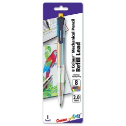 Pentel Arts® 8 Colour™ Mechanical Pencil, 2.0mm, Clear Barrel/Assorted Clip Colors