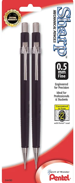 Pentel® Automatic Sharp™ Mechanical Pencils, 0.5 mm, Black, Pack Of 2
