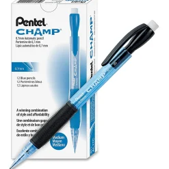 Pentel® Champ Mechanical Pencils, #2 Lead, Medium Point, 0.7 mm, Blue Barrel, Pack Of 12