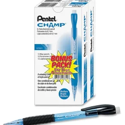 Pentel Champ Mechanical Pencils, 0.7 mm, #2 Lead, Blue Barrel, Pack Of 24