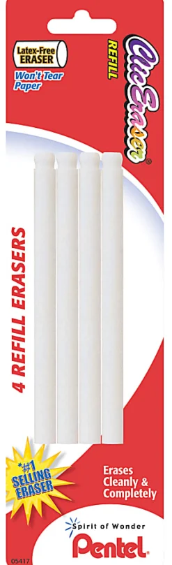 Pentel® Clic Eraser™ Refills, 3 1/2", White, Pack Of 4