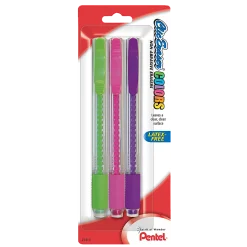 Pentel® Clic Erasers®, Assorted Colors, Pack Of 3