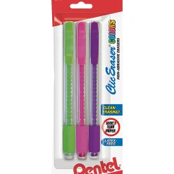 Pentel® Clic Erasers®, Assorted Colors, Pack Of 3