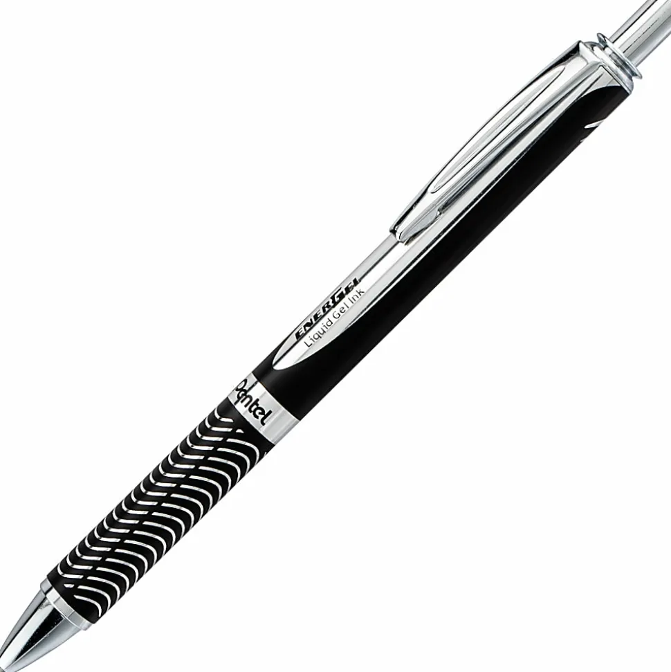 Pentel® EnerGel Alloy Retractable Gel Pen, Medium Point, 0.7 mm, Black Barrel, Black Ink