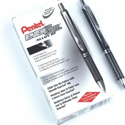 Pentel® EnerGel Alloy Retractable Gel Pen, Medium Point, 0.7 mm, Black Barrel, Black Ink