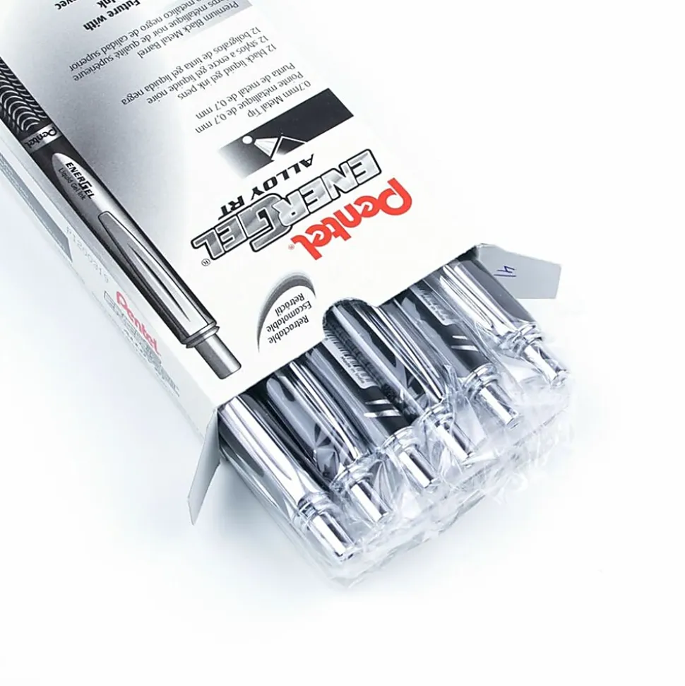 Pentel® EnerGel Alloy Retractable Gel Pen, Medium Point, 0.7 mm, Black Barrel, Black Ink