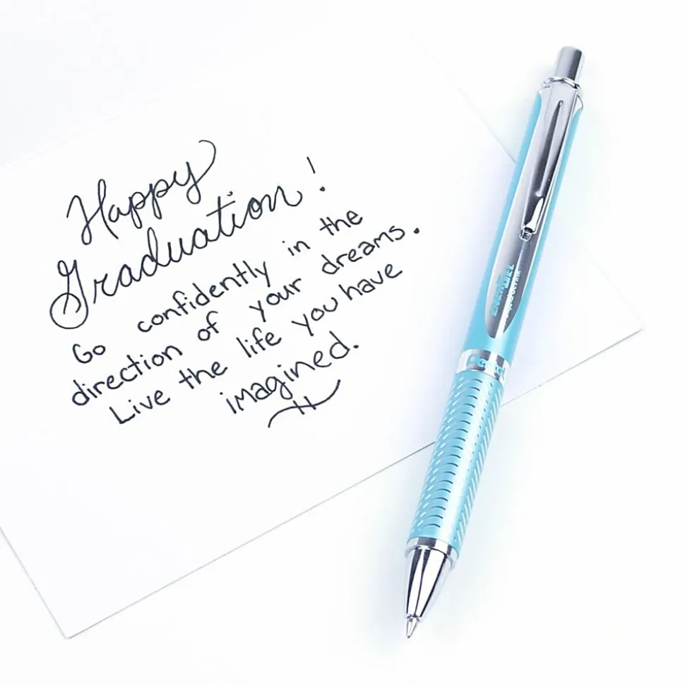 Pentel® EnerGel® Alloy Retractable Gel Pen, Medium Point, 0.7 mm, Aquamarine Aluminum Barrel, Black Ink