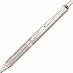 Pentel® EnerGel Alloy Retractable Gel Pens, Medium Point, 0.7 mm, Metallic Silver Barrel, Black Ink