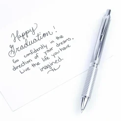 Pentel® EnerGel Alloy Retractable Gel Pens, Medium Point, 0.7 mm, Metallic Silver Barrel, Black Ink