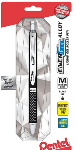 Pentel® EnerGel⢠Alloy RT Gel Pen, Medium Point, 0.7 mm, Black Barrel, Black Ink
