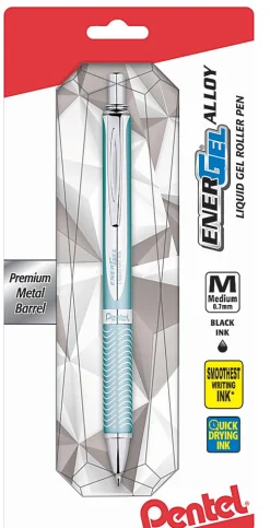Pentel EnerGel Alloy RT Gel Pen, Medium Point, 0.7 mm, Turquoise Barrel, Black Ink