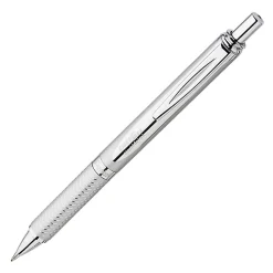 Pentel® EnerGel™ Alloy RT Retractable Gel Ink Pen, Medium Point, Metallic Silver Barrel, Black Ink