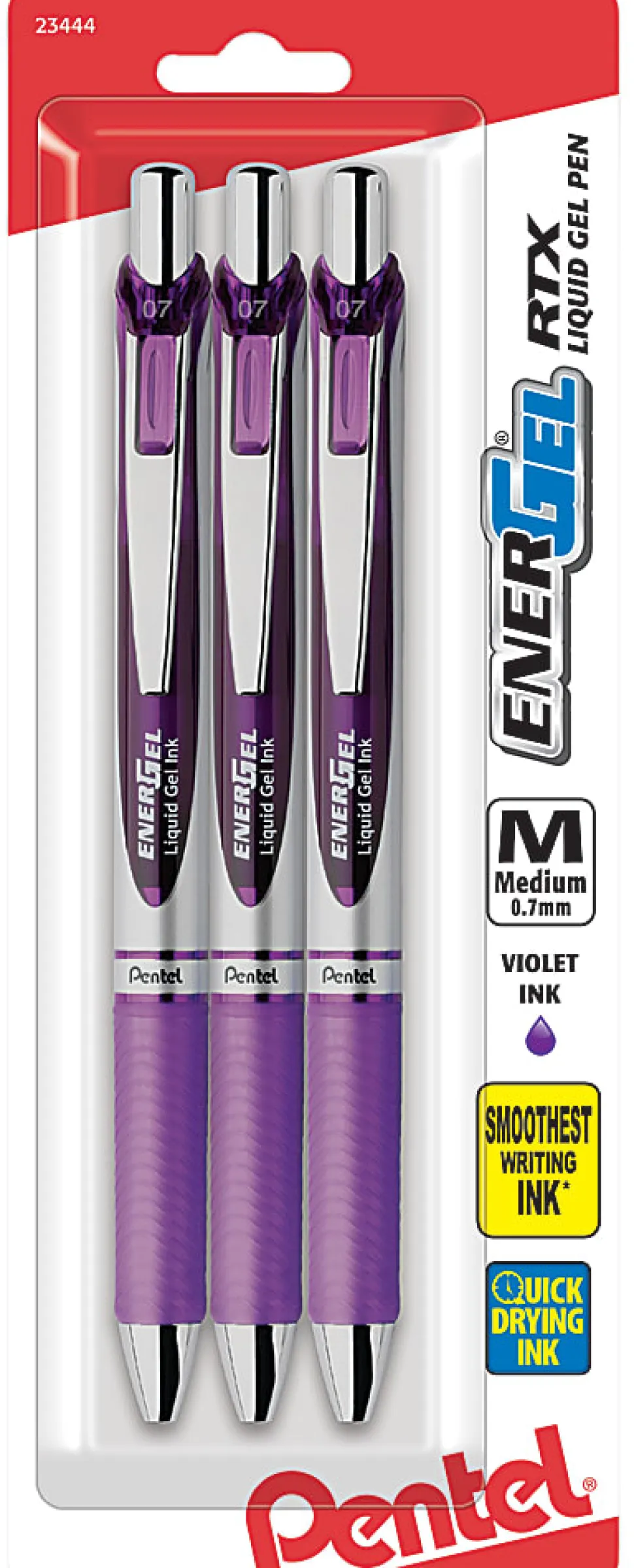 Pentel® EnerGel® Deluxe RTX Gel Pens, Medium Point, 0.7 mm, Assorted Barrels, Violet Ink, Pack Of 3
