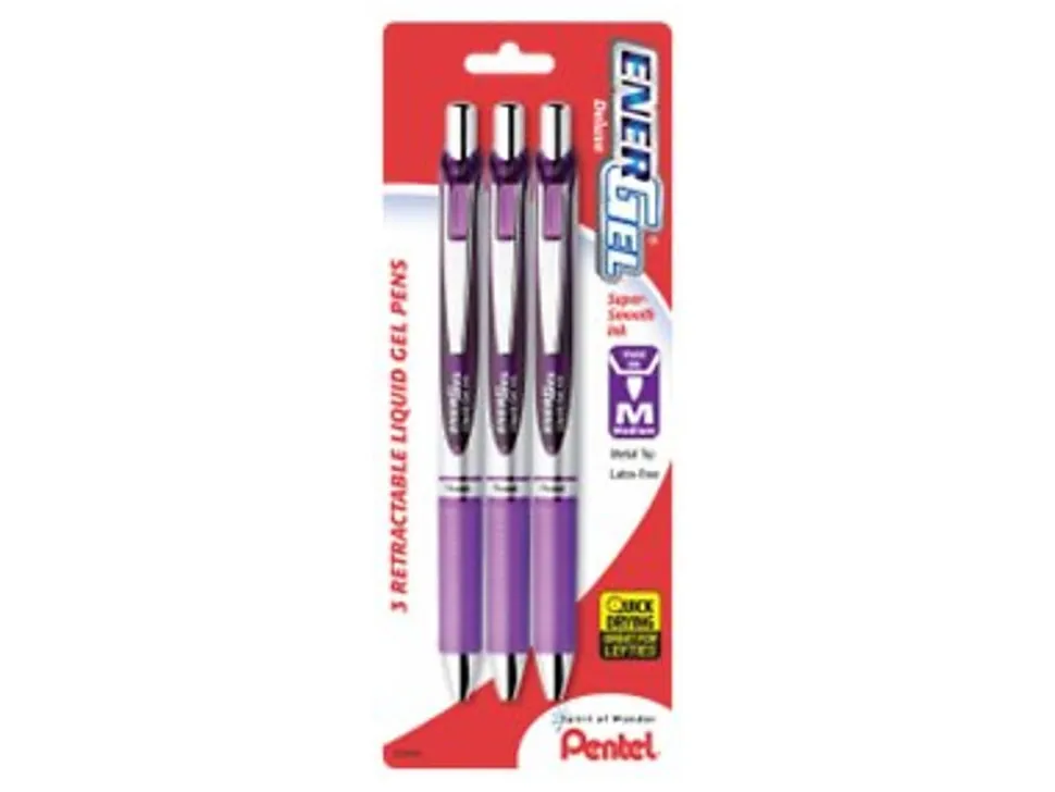 Pentel® EnerGel® Deluxe RTX Gel Pens, Medium Point, 0.7 mm, Assorted Barrels, Violet Ink, Pack Of 3