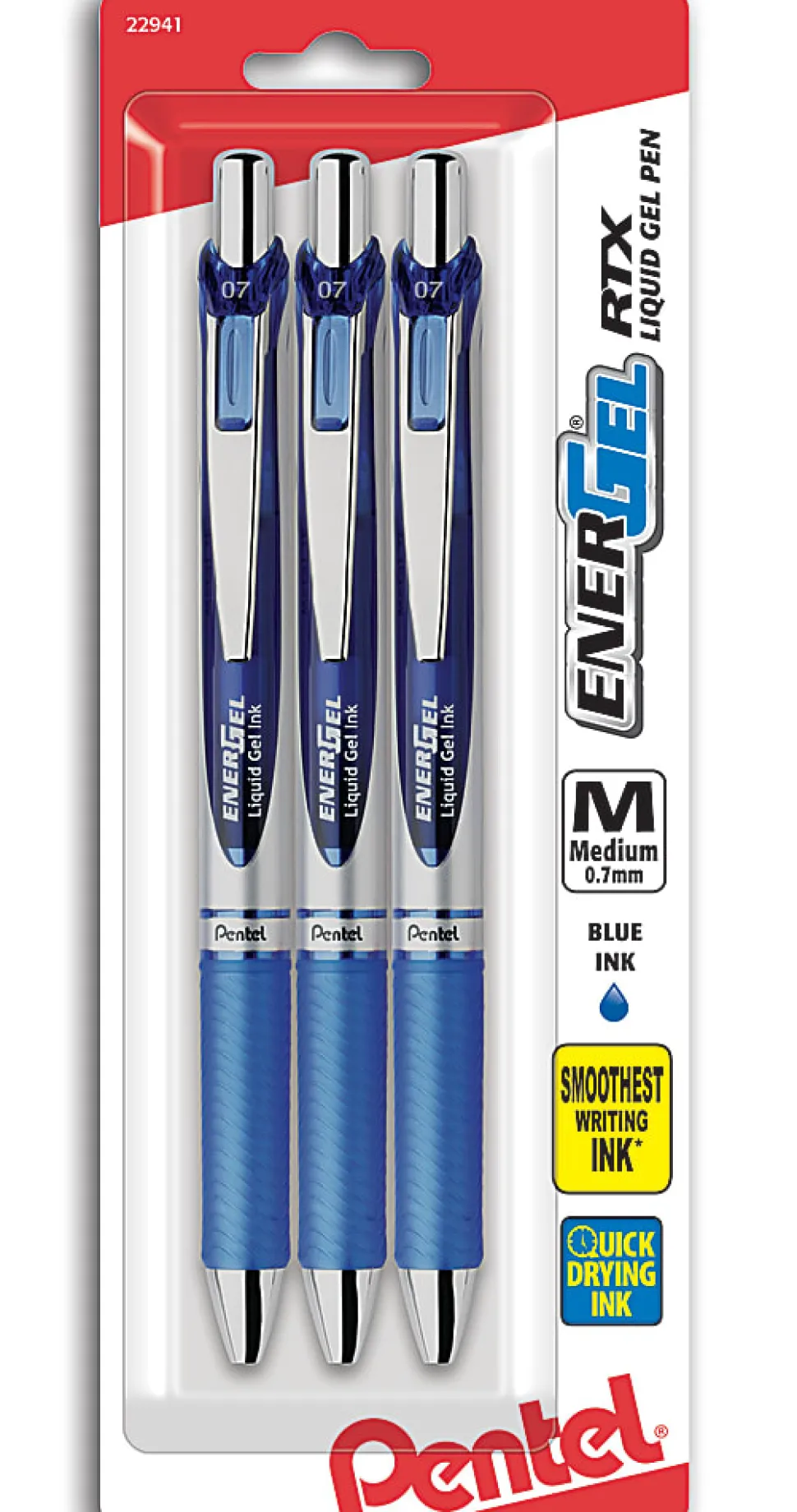 Pentel® Energel® Deluxe RTX Gel Pens, Medium Point, 0.7 mm, Assorted Barrels, Blue Ink, Pack Of 3