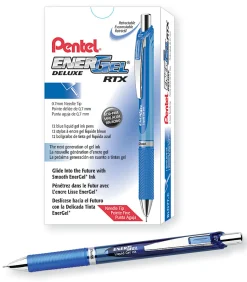 Pentel® EnerGel™ Deluxe RTX Retractable Pens, Needle Point, 0.7 mm, Blue Barrel, Blue Ink, Pack Of 12 Pens