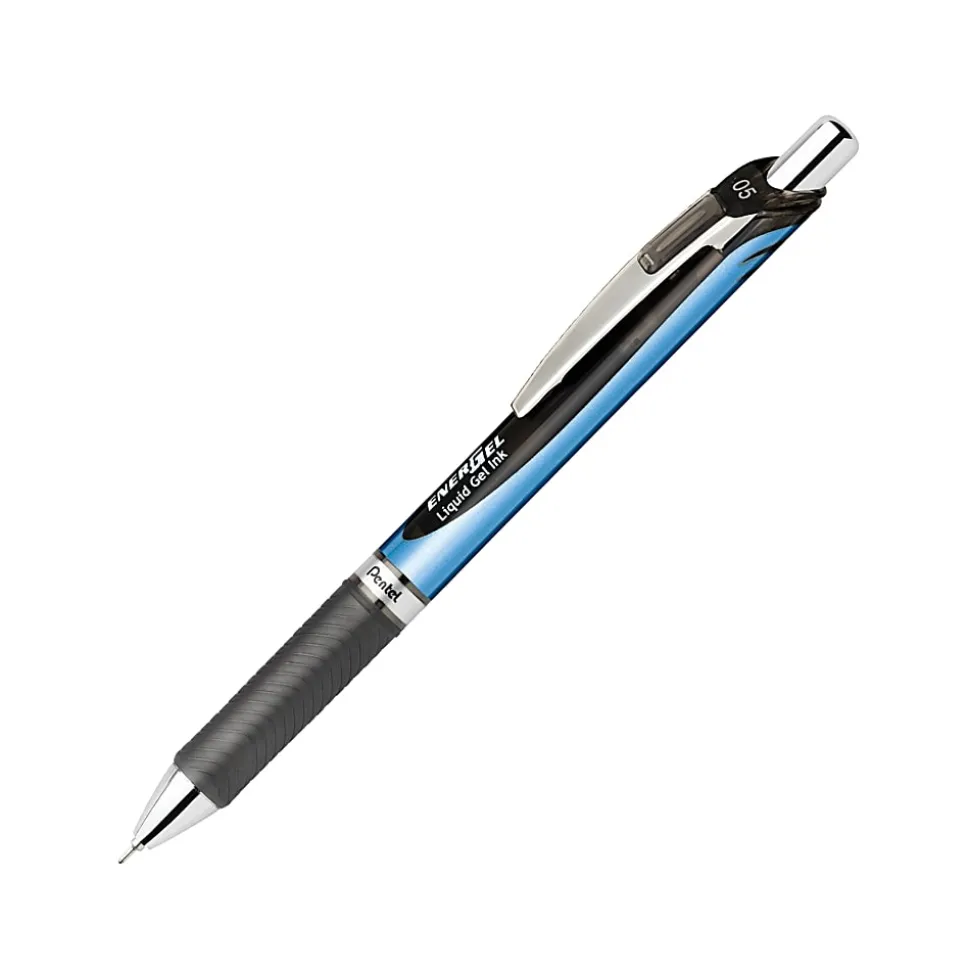 Pentel® EnerGel™ Deluxe RTX Retractable Liquid Gel Pen, Fine Point, 0.5 mm, 54% Recycled, Blue Barrel, Black Ink