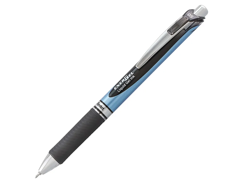 Pentel® EnerGel™ Deluxe RTX Retractable Liquid Gel Pens, Fine Point, 0.5 mm, 54% Recycled, Blue Barrel, Black Ink, Pack Of 12 Pens