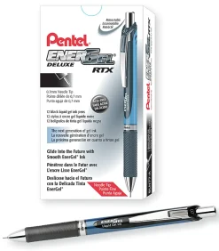 Pentel® EnerGel™ Deluxe RTX Retractable Pen, Needle Point, 0.7 mm, Assorted Barrels, Black Ink
