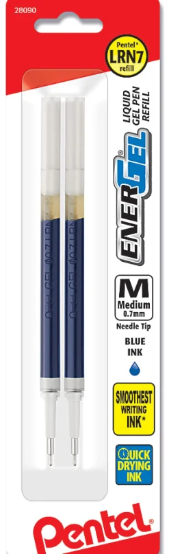 PentelĀ® EnerGel Liquid Gel Pen Refills, Needle Point, 0.7 mm, Blue, Pack Of 2 Refills