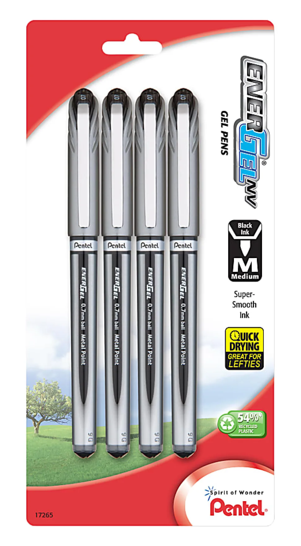 Pentel® EnerGel™ LiquidGel Rollerball Pen, Medium Point, 0.7 mm, Gray Barrel, Black Ink, Pack of 4