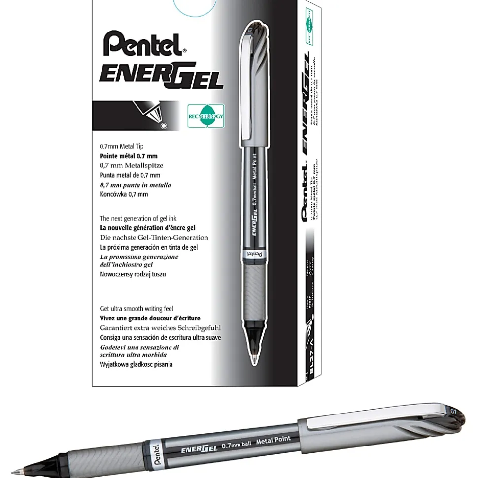 Pentel® EnerGel™ NV Liquid Gel Pens, Medium Point, 0.7 mm, Black Ink, Pack Of 12 Pens