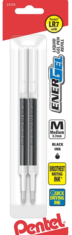 Pentel EnerGel Pen Refills, Medium Point, 0.7 mm, Black Ink, Pack Of 2