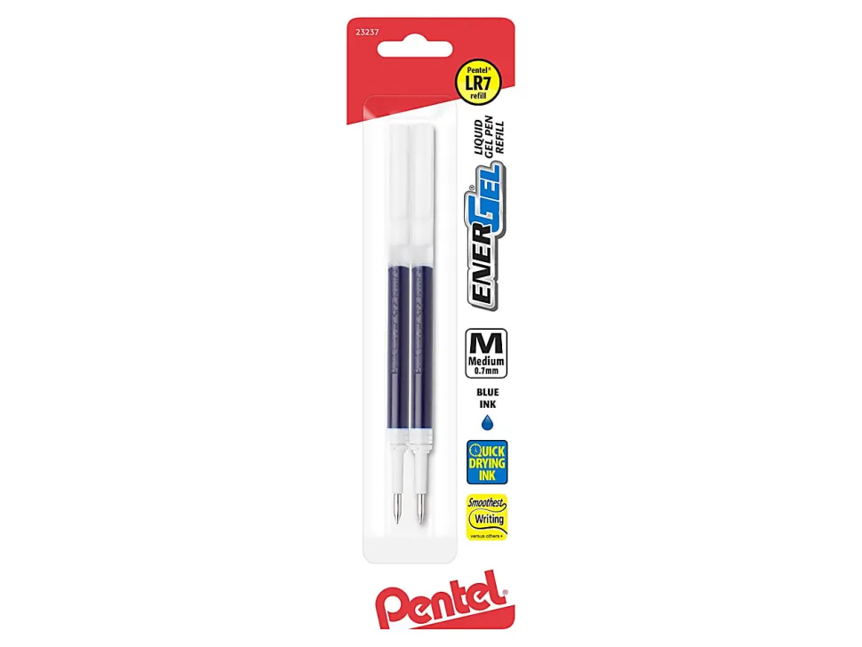 Pentel EnerGel Pen Refills, Medium Point, 0.7 mm, Blue Ink, Pack Of 2