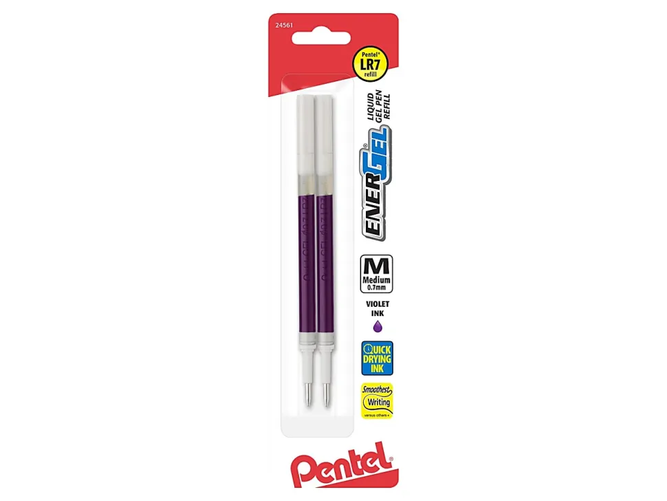Pentel EnerGel Pen Refills, Medium Point, 0.7 mm, Violet Ink, Pack Of 2