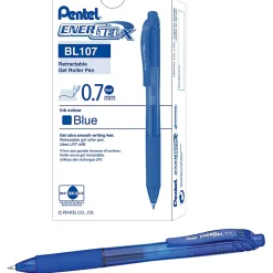 Pentel® EnerGel™ Retractable Gel Pens, Medium, 0.7 mm, 84% Recycled, Blue Barrel, Blue Ink, Pack Of 12 Pens