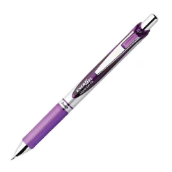 Pentel® EnerGel™ Retractable Liquid Gel Pens, Medium Point, 0.7 mm, Silver Barrel, Violet Ink, Pack Of 12
