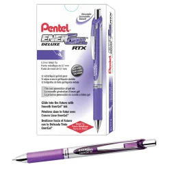 Pentel® EnerGel™ Retractable Liquid Gel Pens, Medium Point, 0.7 mm, Silver Barrel, Violet Ink, Pack Of 12