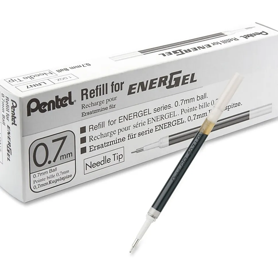 Pentel® EnerGel Retractable Liquid Gel Pen Refills, Needle Point, 0.7 mm, Black Ink