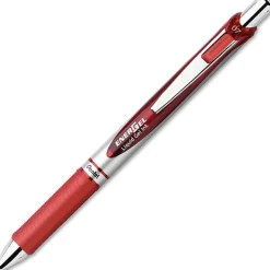 Pentel® EnerGel™ Retractable Liquid Gel Pens, Medium Point, 0.7 mm, Silver Barrel, Red Ink, Pack Of 12